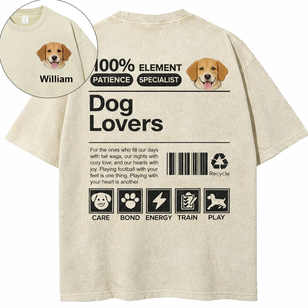 Personalized Dog Pattern Unisex Fit Washed T-Shirt with Name and  Dog Photo