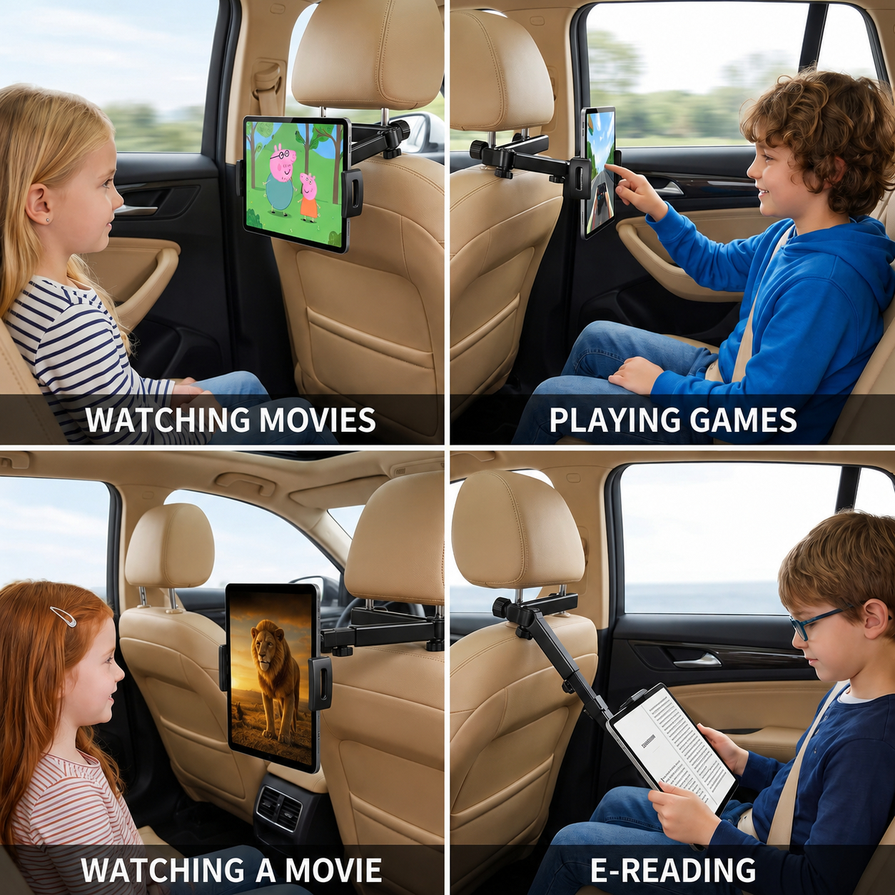 360° Rotating Car Headrest Tablet Holder – Back Seat Mount for Tablets