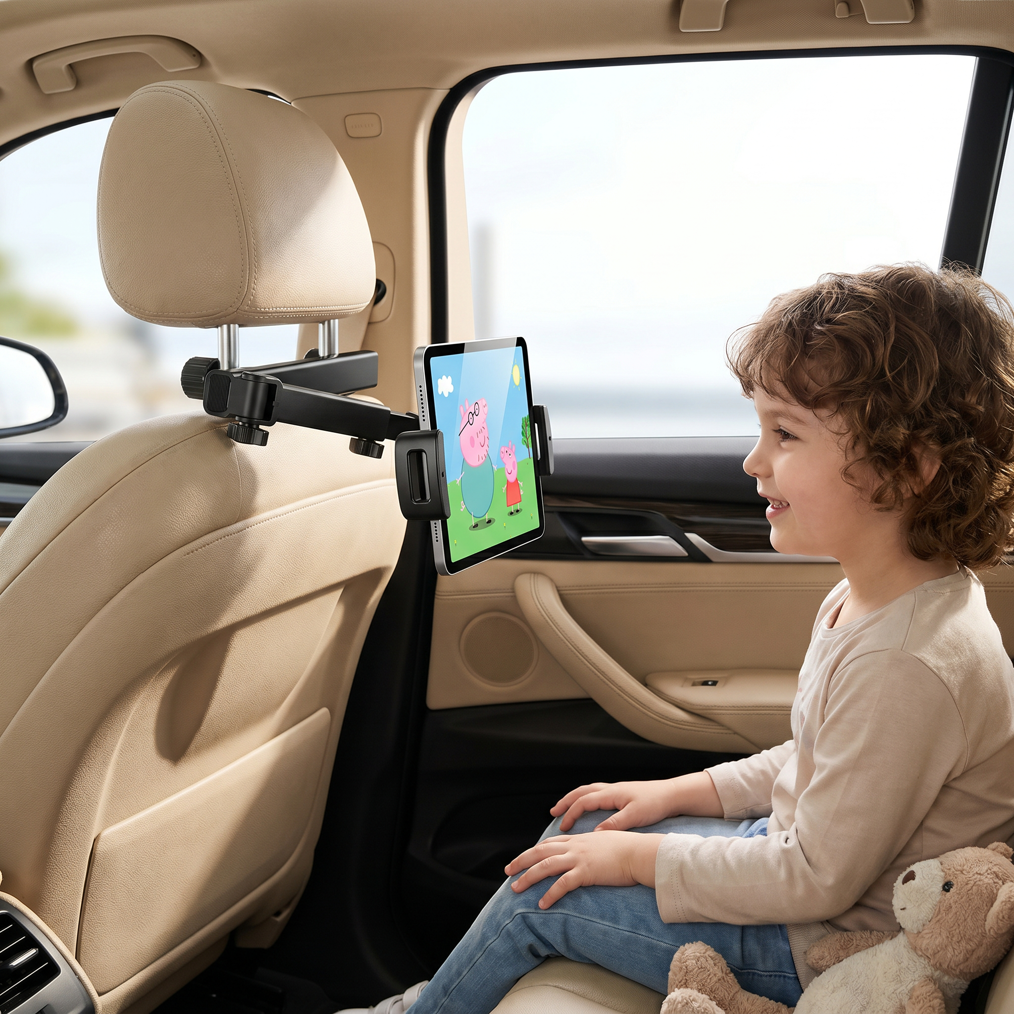 360° Rotating Car Headrest Tablet Holder – Back Seat Mount for Tablets