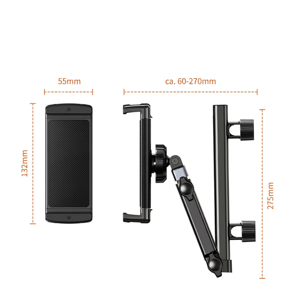 360° Rotating Car Headrest Tablet Holder – Back Seat Mount for Tablets