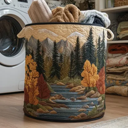Natural Scenery and Floral Quilted Laundry Basket