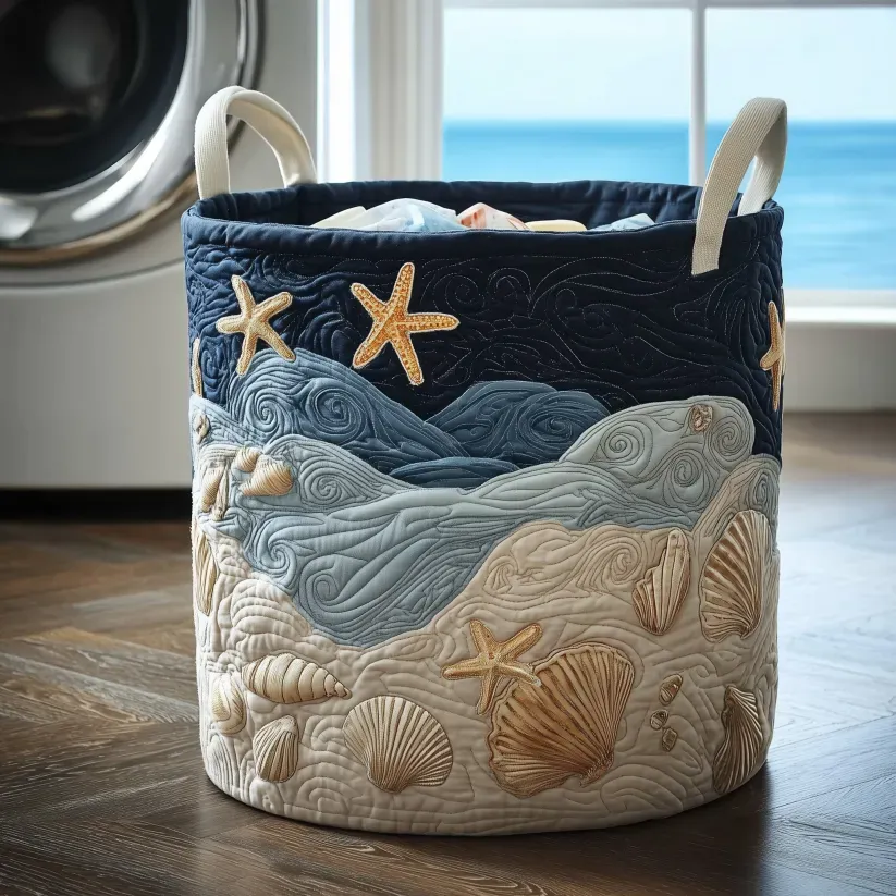 Turtle and Ocean Quilted Laundry Basket