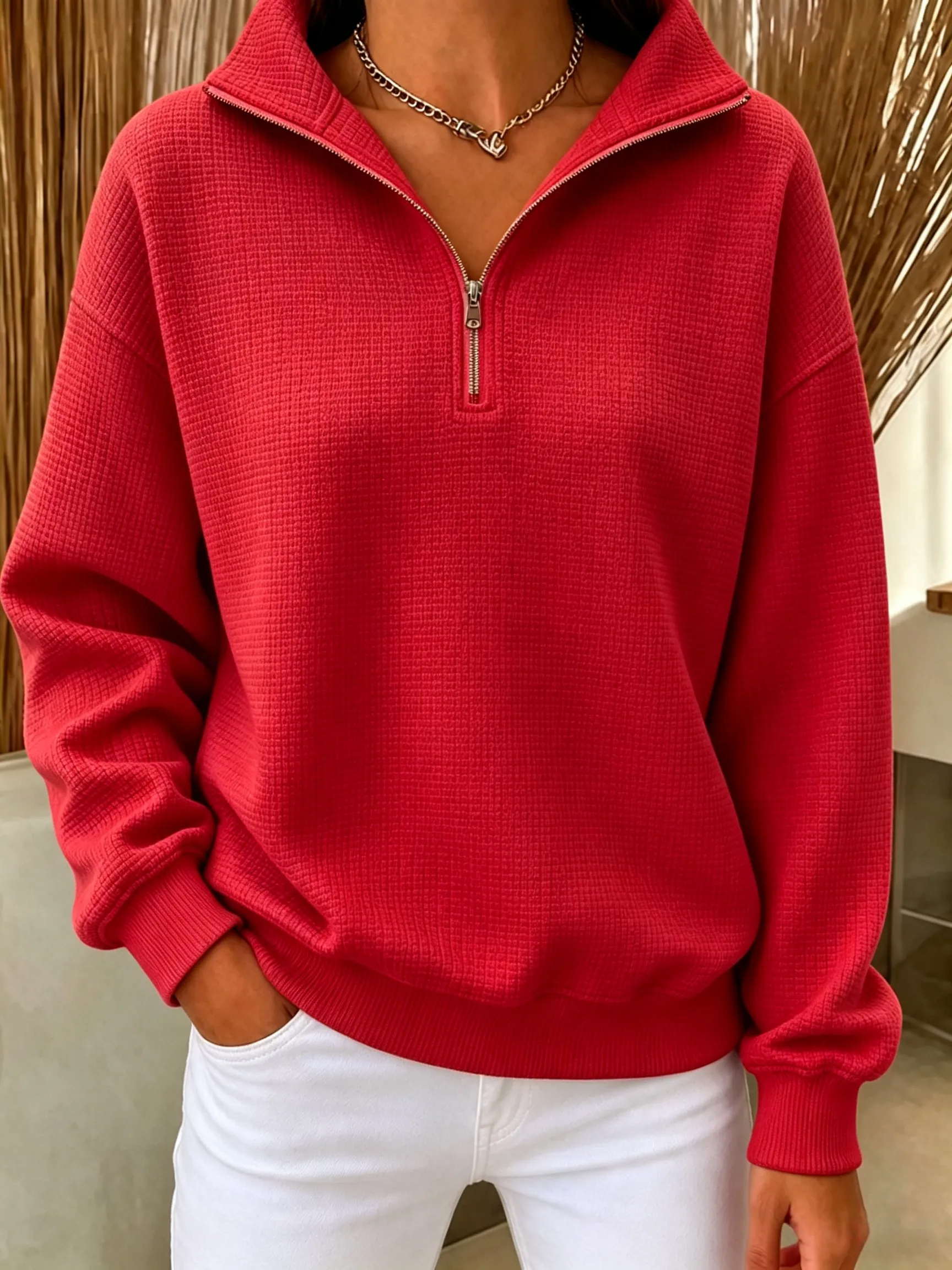 Women's Waffle Knit Quarter-Zip