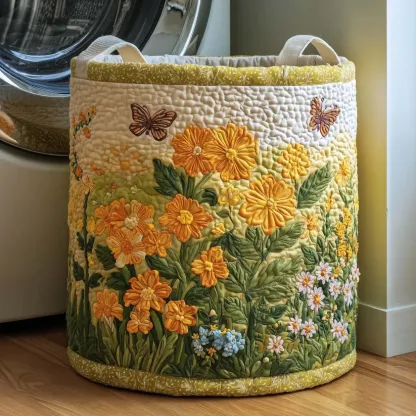 Natural Scenery and Floral Quilted Laundry Basket
