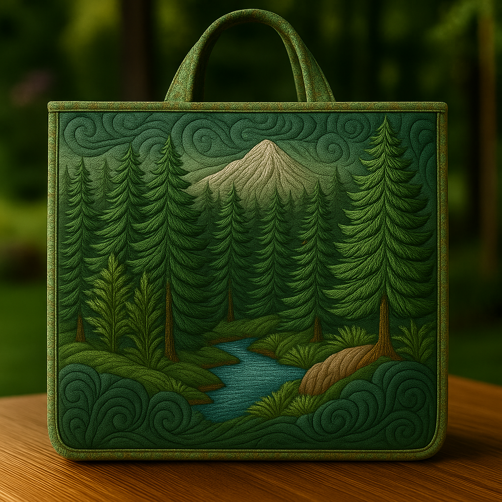 Evergreen Mountain Quilted Tote Bag