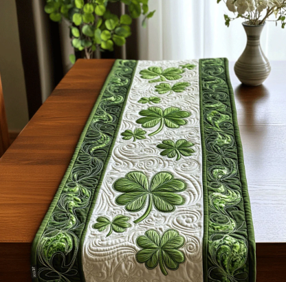 Handcrafted Quilted Table Runner with Diverse Thematic Patterns - Mardi Gras Mask, Heart Embroidery, Celtic Tree, Pumpkin Harvest, Cardinal Bird, Clover, Turkey Designs for Dining Table Decoration