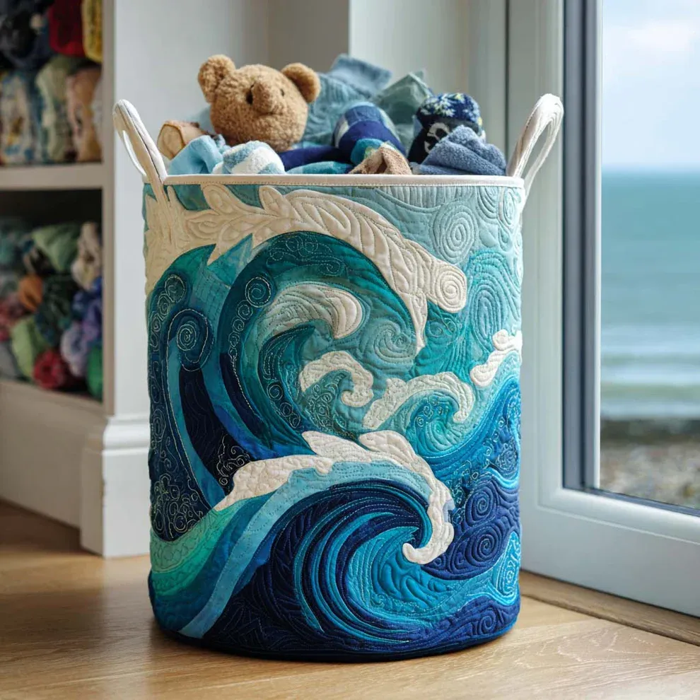 Turtle and Ocean Quilted Laundry Basket