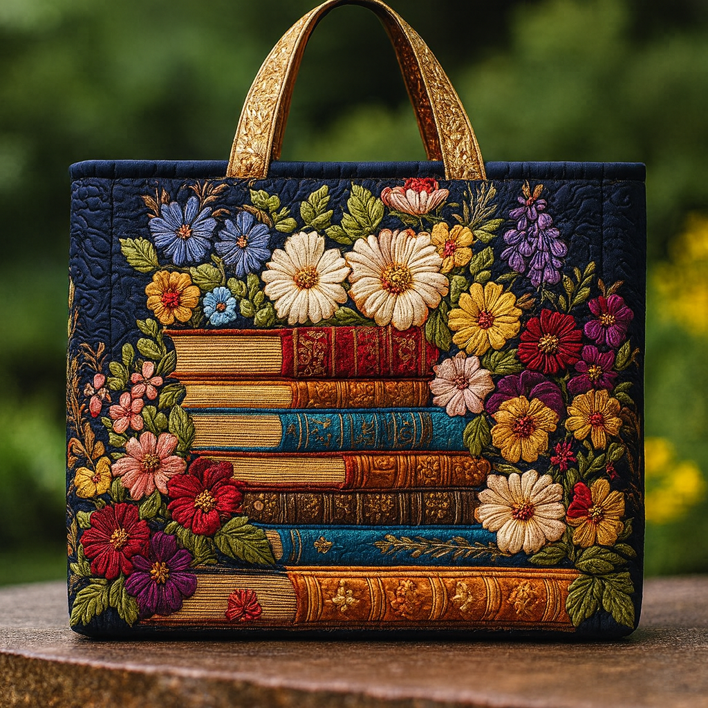 Where Flowers Meet Stories — Blooms & Books Quilted Tote Bag 📚✨