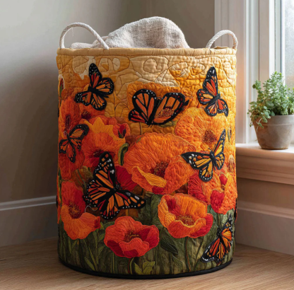 Vibrant Floral Butterfly Pattern Quilted Laundry Basket Eco-Friendly Machine Washable Storage Organizer for Home Living Room Bedroom Decor | Butterfly