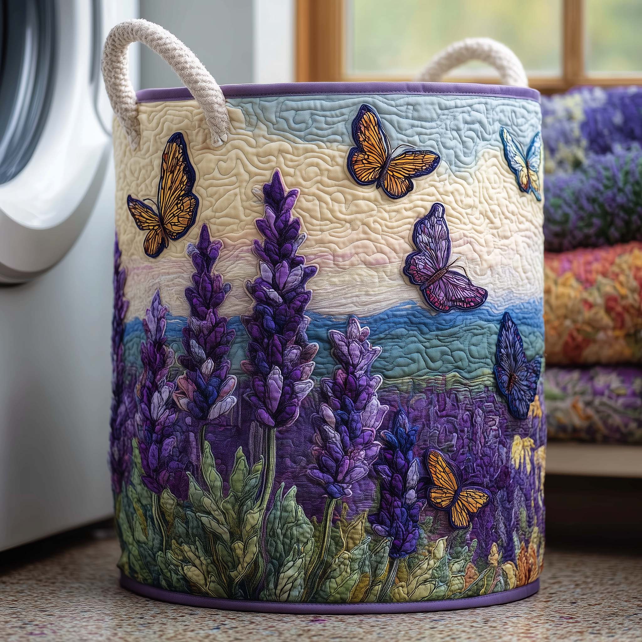 Lavender Flight Quilted Laundry Basket