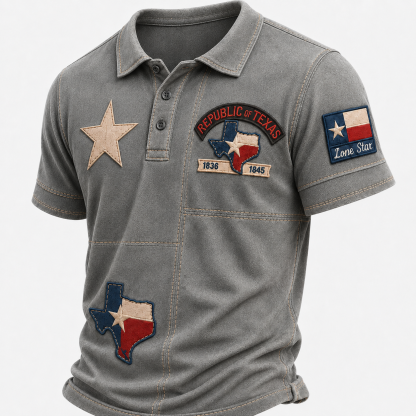 Men's Vintage Print Casual Polo Shirt – Celebrate Texas Pride in Style