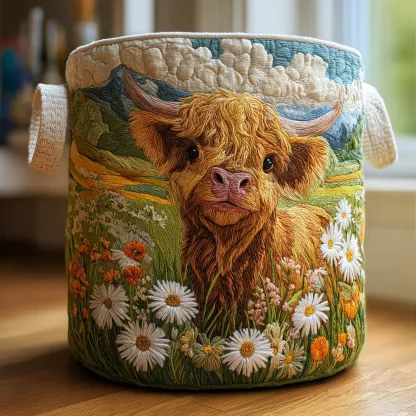 Highland Cattle Quilted Laundry Basket