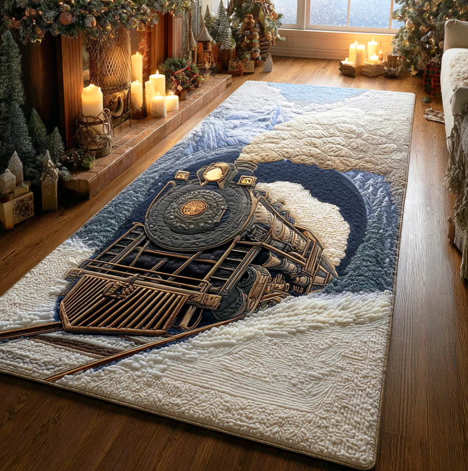Immersive Illusion Hallway Quilted Runner Rug Carpet with Dragon Train Gnome Themed Pattern Non-Slip Durable Polyester Floor Mat for Home Decoration