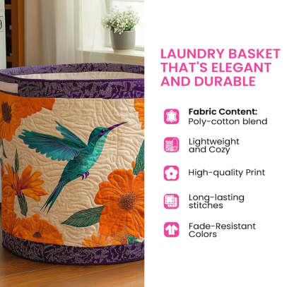 Tropical Hawaiian Floral & Palm Tree Pattern Quilted Laundry Basket Eco-Friendly Machine Washable Storage Bin for Home Coastal Decor Organization | Sunset  Sea