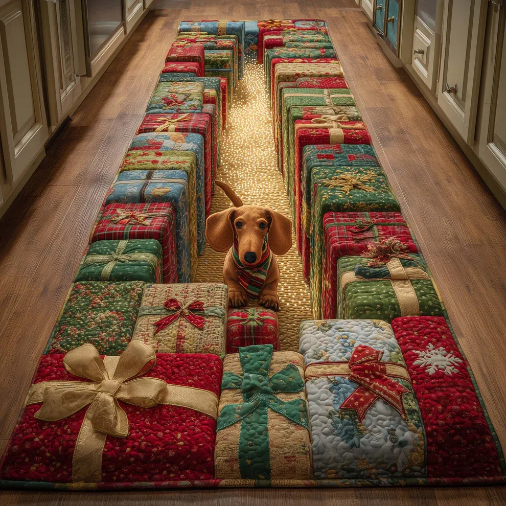 3D Festive Holiday Style Dog & Christmas Ornament Pattern Buddy Runner Rug with Cozy Pet-Friendly Decor | Dog