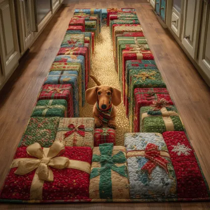 3D Festive Holiday Style Dog & Christmas Ornament Pattern Buddy Runner Rug with Cozy Pet-Friendly Decor | Dog