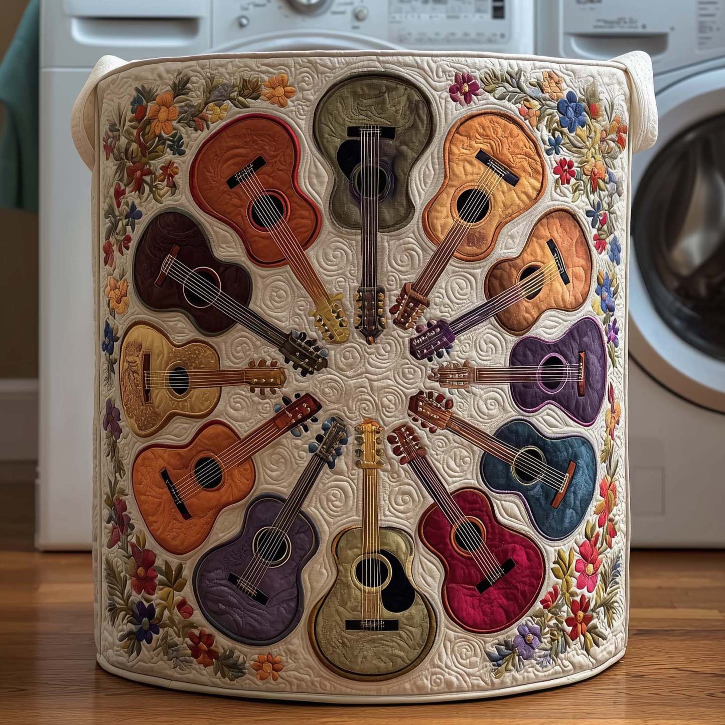 Guitar Circle Quilted Laundry Basket | Guitar