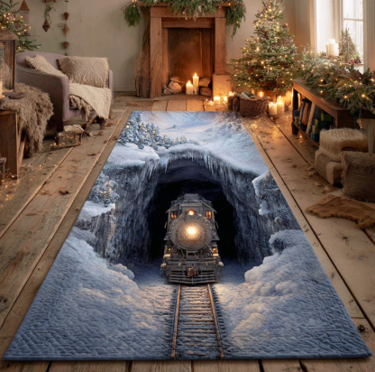 Immersive Illusion Hallway Quilted Runner Rug Carpet with Dragon Train Gnome Themed Pattern Non-Slip Durable Polyester Floor Mat for Home Decoration