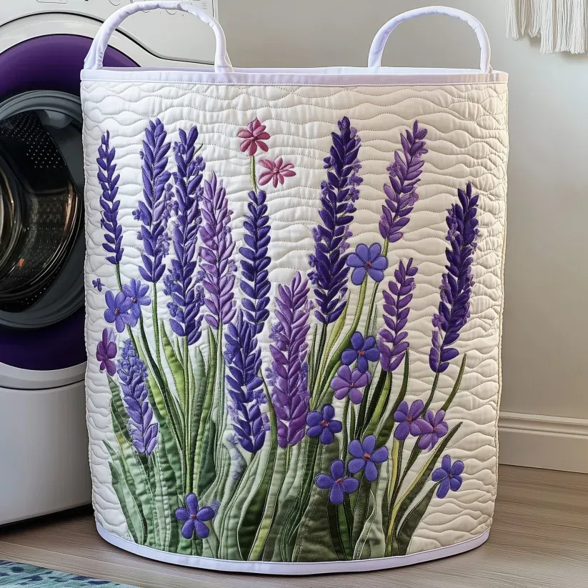 Natural Scenery and Floral Quilted Laundry Basket