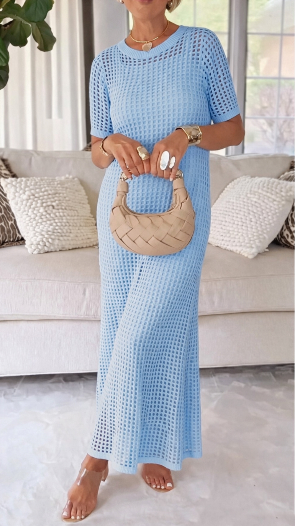 Elegant Knit Mesh Layered Two-Piece Maxi Dress