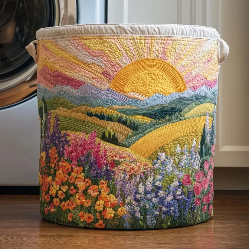 Natural Scenery and Floral Quilted Laundry Basket