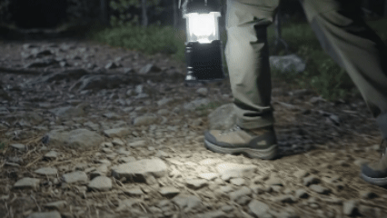 Hero image placeholder: solar-powered lantern lighting a dark porch, tent, or backyard at night