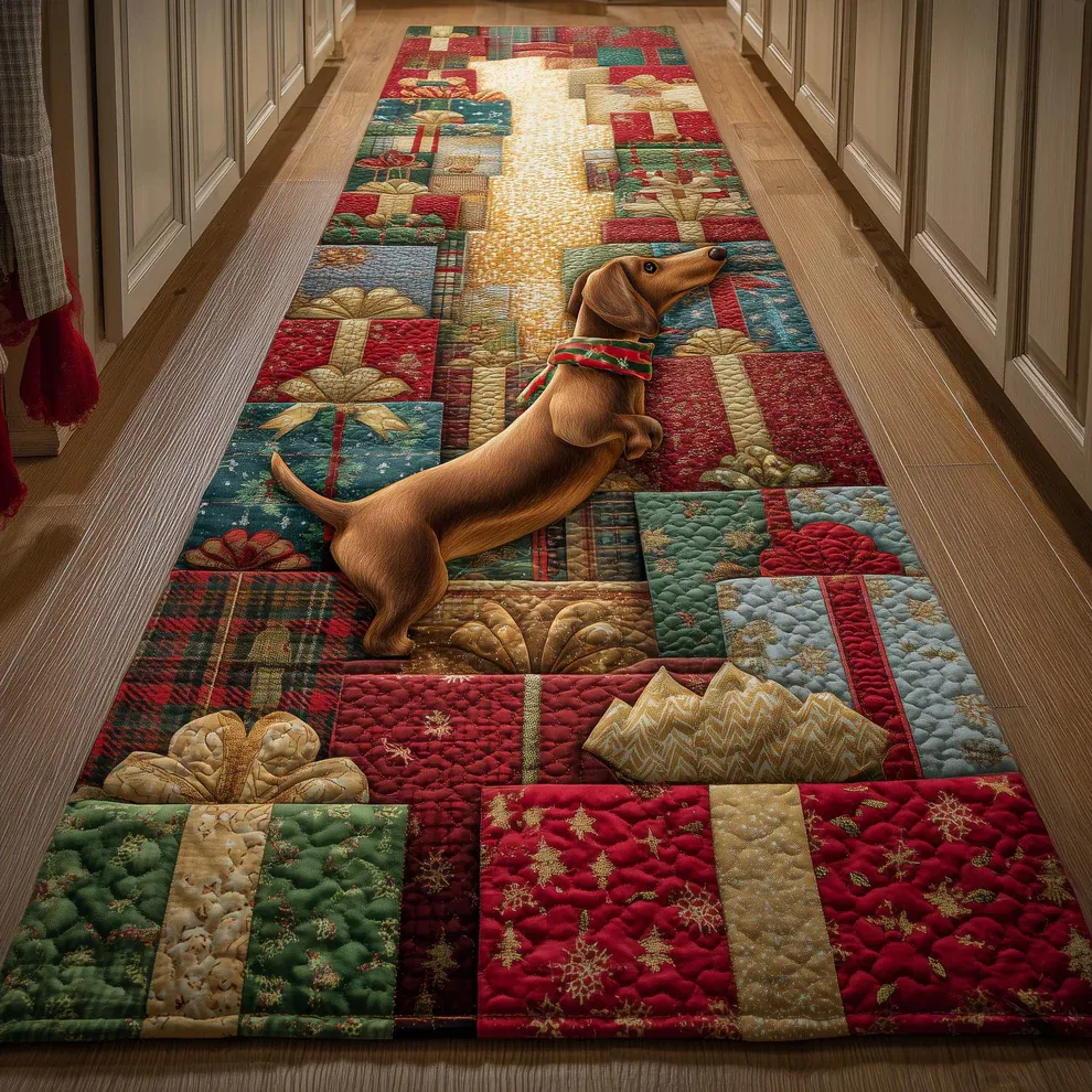 3D Festive Holiday Style Dog & Christmas Ornament Pattern Buddy Runner Rug with Cozy Pet-Friendly Decor | Dog