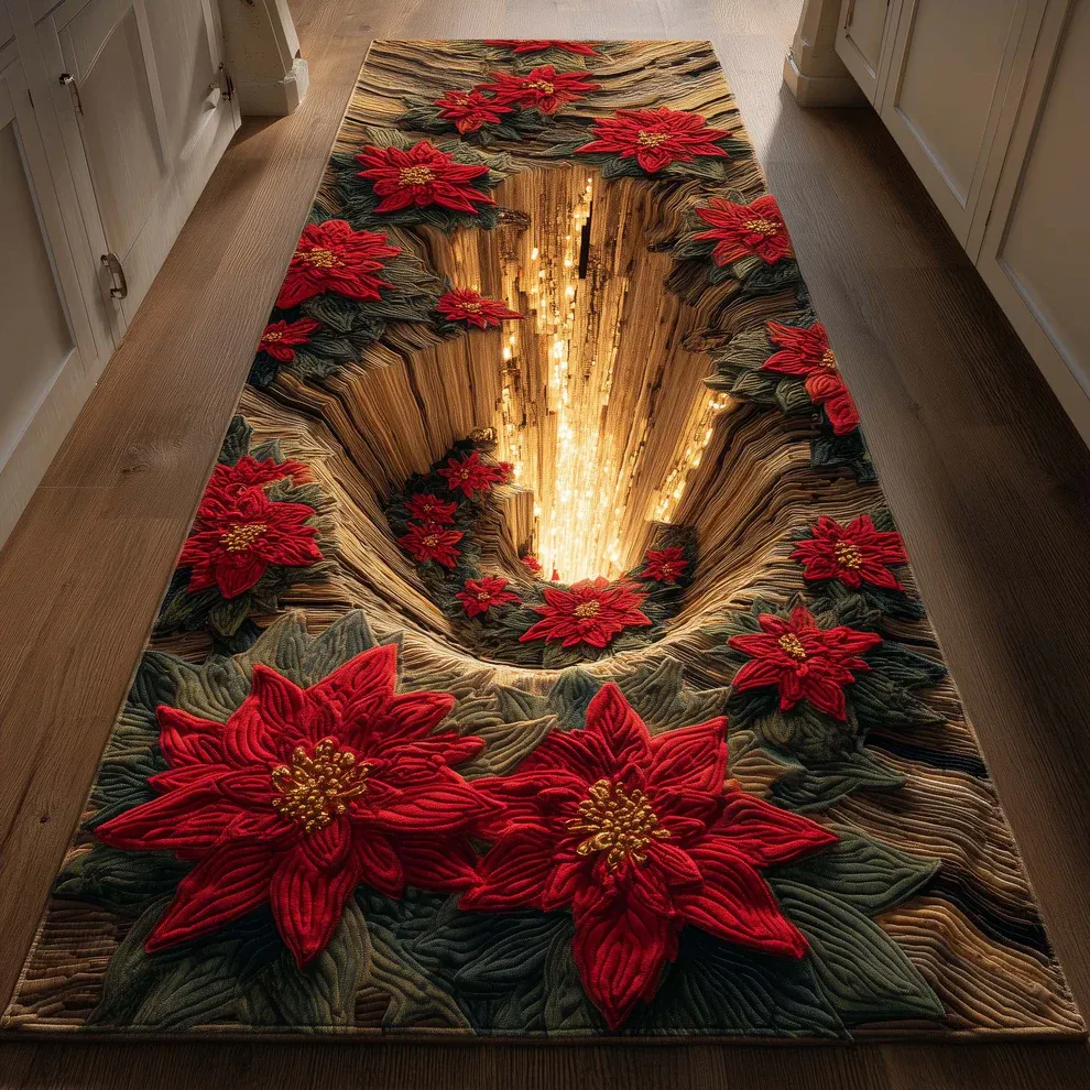 3D Festive Poinsettia Runner Rug | Poinsettia