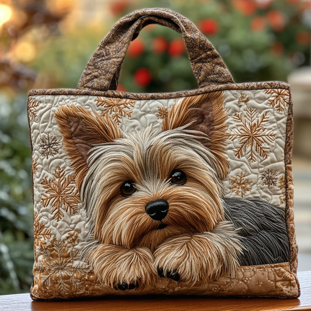 Yorkshire Puppy Quilted Tote Bag – 3D Embroidered Cozy Companion