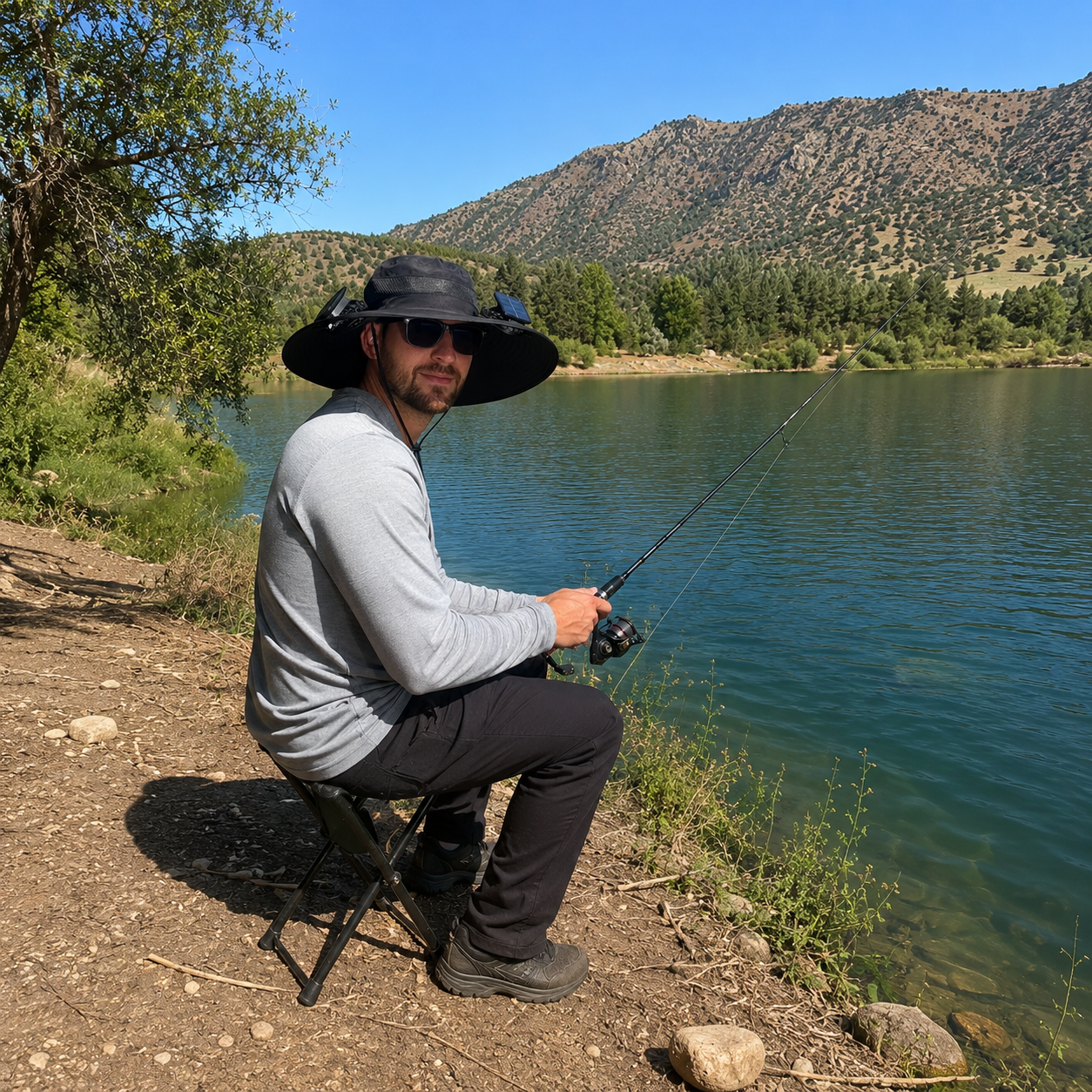 Image showing wide brim coverage and UPF 50 sun protection while fishing or hiking