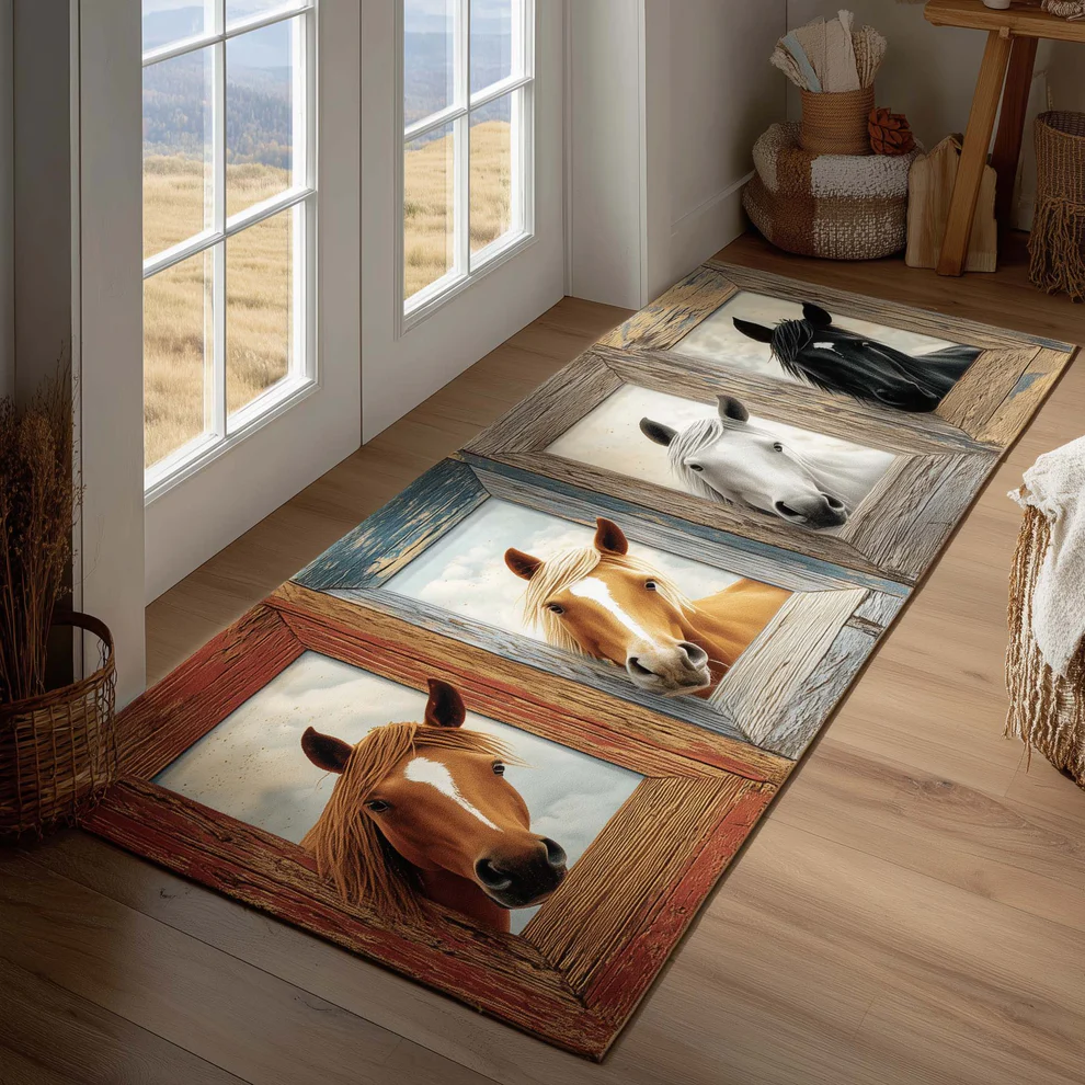 3D Calm Pasture Quilted Runner Rug  | Horse