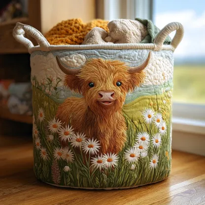 Highland Cattle Quilted Laundry Basket