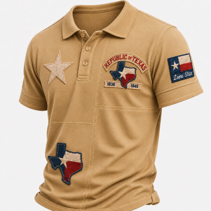 Men's Vintage Print Casual Polo Shirt – Celebrate Texas Pride in Style