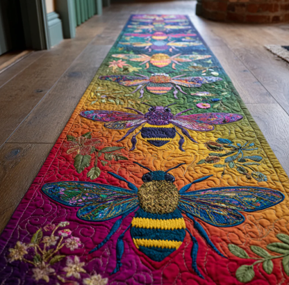 3D Stereoscopic Runner Carpet with Cat Bee Dragonfly Bear Turtle Polar Bear Patterns High-Density Polyester Non-Slip Wear-Resistant Washable Hallway Rug for Corridor Living Room Home Decor