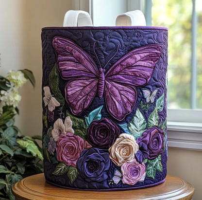 Vibrant Floral Butterfly Pattern Quilted Laundry Basket Eco-Friendly Machine Washable Storage Organizer for Home Living Room Bedroom Decor | Butterfly