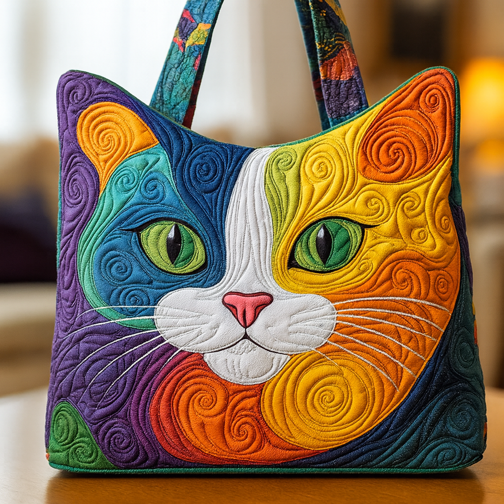 Whispers in Color – Swirl-Pattern Cat Quilted Tote Bag 🎨🐾