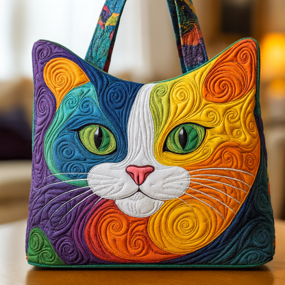 Whispers in Color – Swirl-Pattern Cat Quilted Tote Bag 🎨🐾