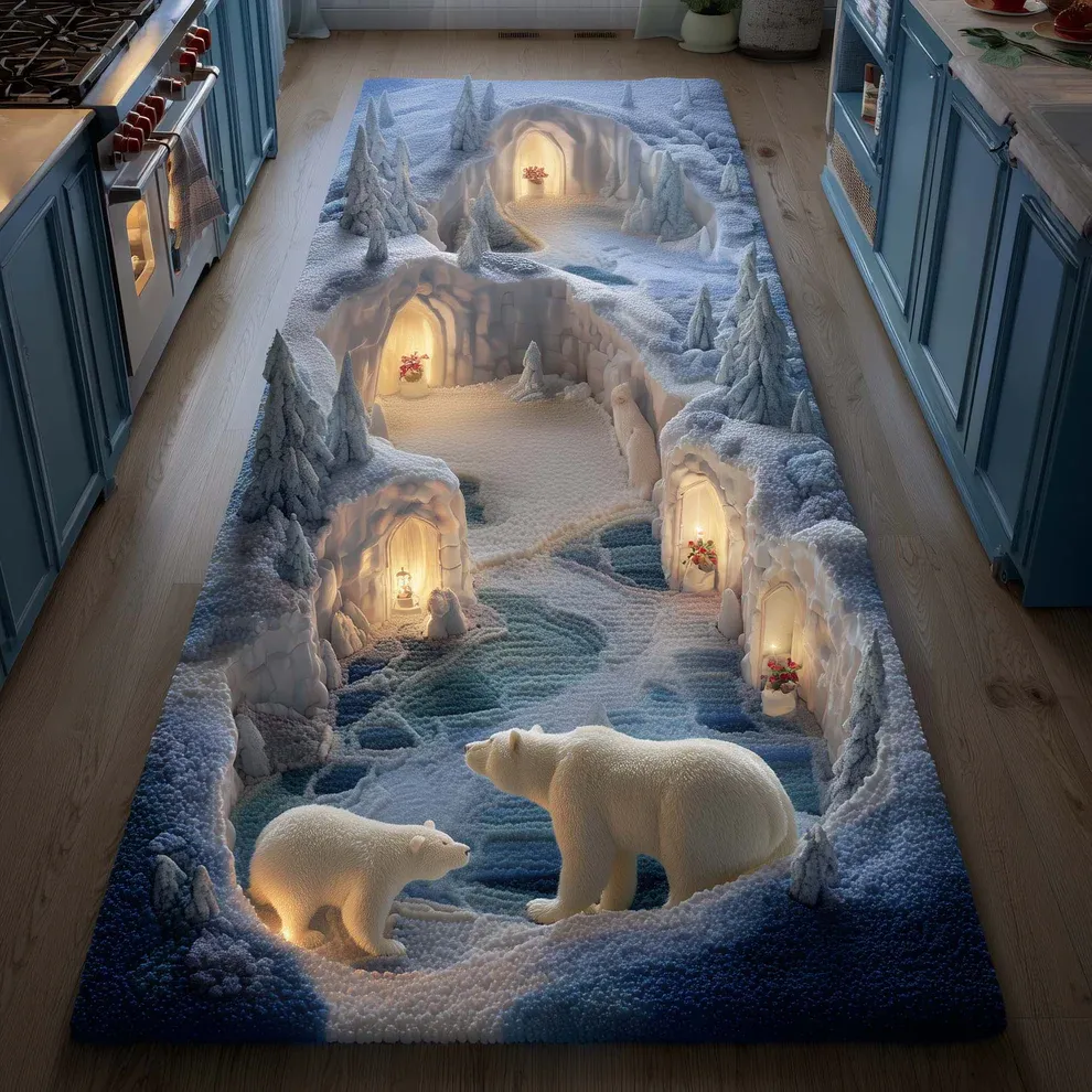 3D Two Glacier Bears Runner Rug | Bear