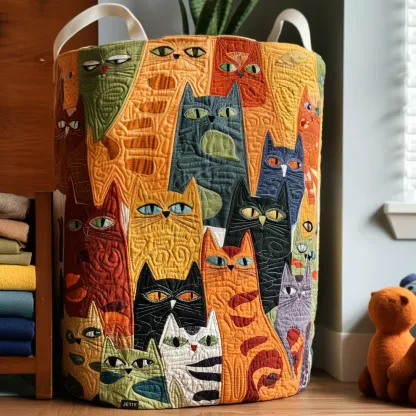 Mosaic|Cozy Cat Carnival Quilted Laundry Basket