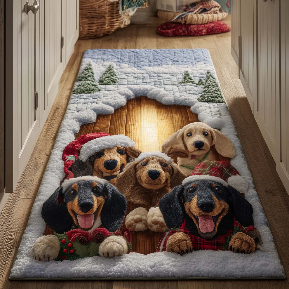 3D Festive Holiday Style Dog & Christmas Ornament Pattern Buddy Runner Rug with Cozy Pet-Friendly Decor | Dog