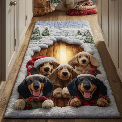 3D Festive Holiday Style Dog & Christmas Ornament Pattern Buddy Runner Rug with Cozy Pet-Friendly Decor | Dog