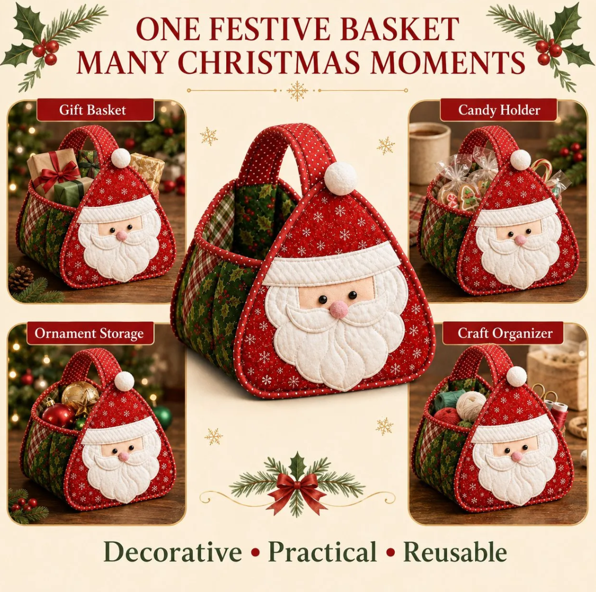 🎄 Christmas Character Quilted Carry Basket