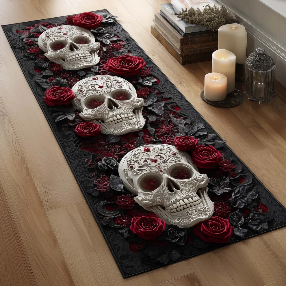 3D Fungus Skull Quilted Runner Rug  | Skull