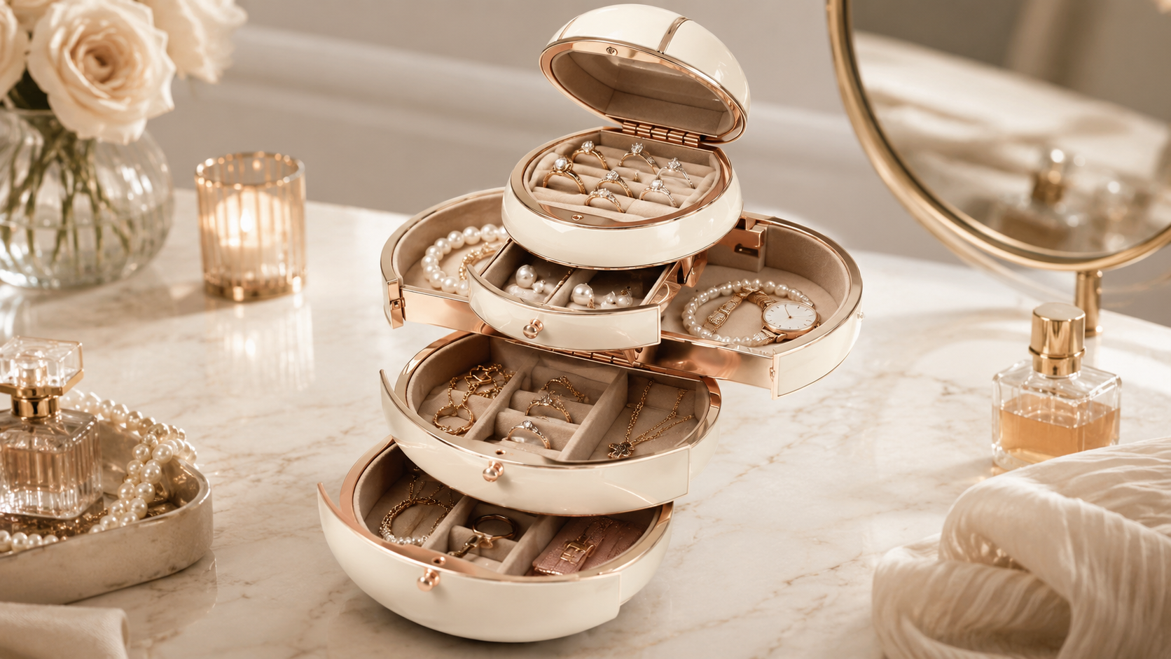 Size comparison for the small, medium, and large jewelry boxes