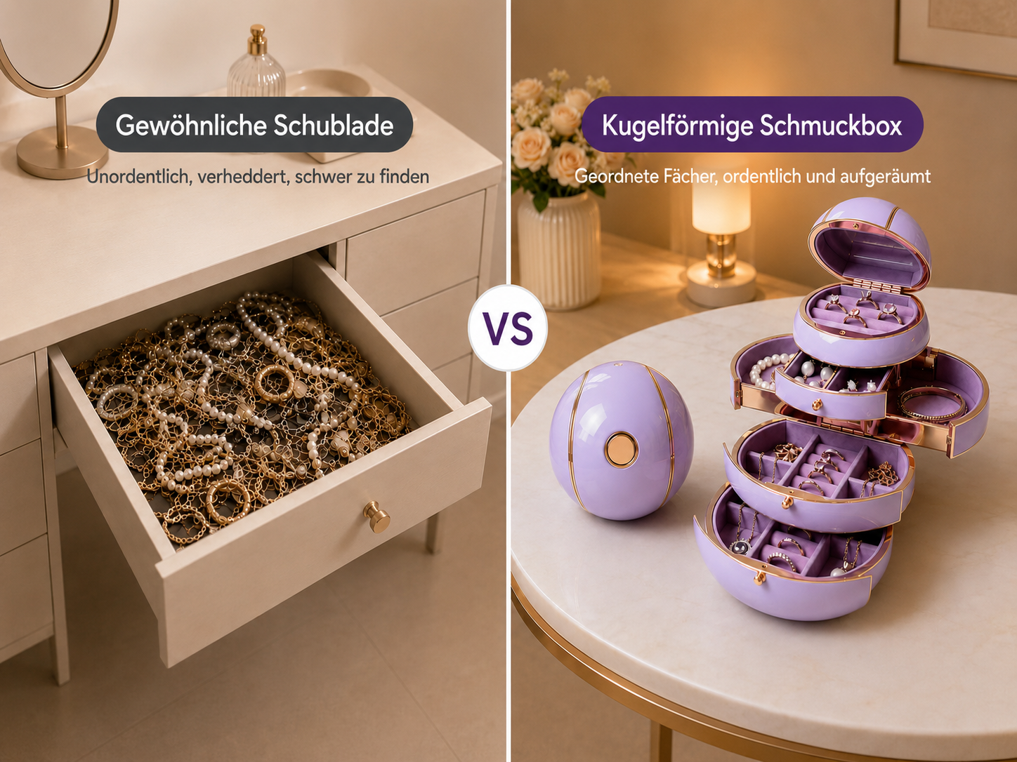 Verknoteter und &uuml;bereinanderliegender Schmuck in einem gew&ouml;hnlichen Aufbewahrungsk&auml;stchen