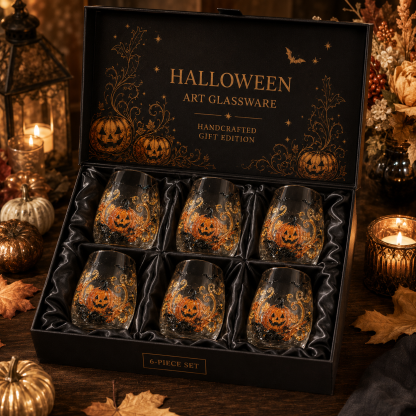 🎃 3D Halloween Artisan Glassware Collection | For Magical Halloween Sips, Eye-Catching 3D Details, Luminous Festive Party Moments & Cozy Fall Home Bar Glow