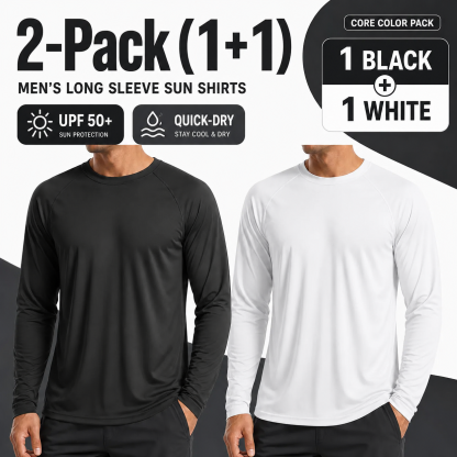 Men's UPF 50+ Quick-Dry Long Sleeve Sun Shirt Multi-Pack - Lightweight Outdoor UV Protection Tee