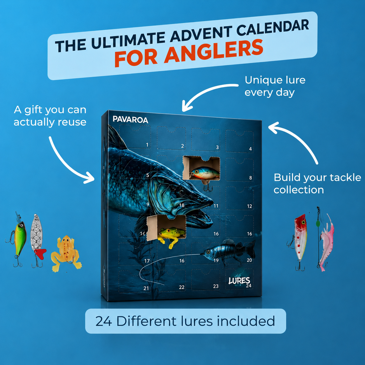 Fishing advent calendar with 24 different lure surprises