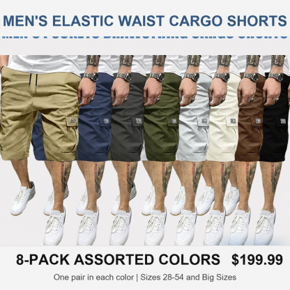 Men's 8-Pack Elastic Waist Drawstring Cargo Shorts