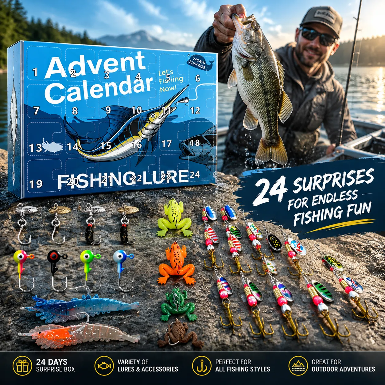 Fishing advent calendar 2026 Lure Set – Premium Xmas Surprise Fishing Bait Gift for Father, Grandpa, Brother, Boyfriend